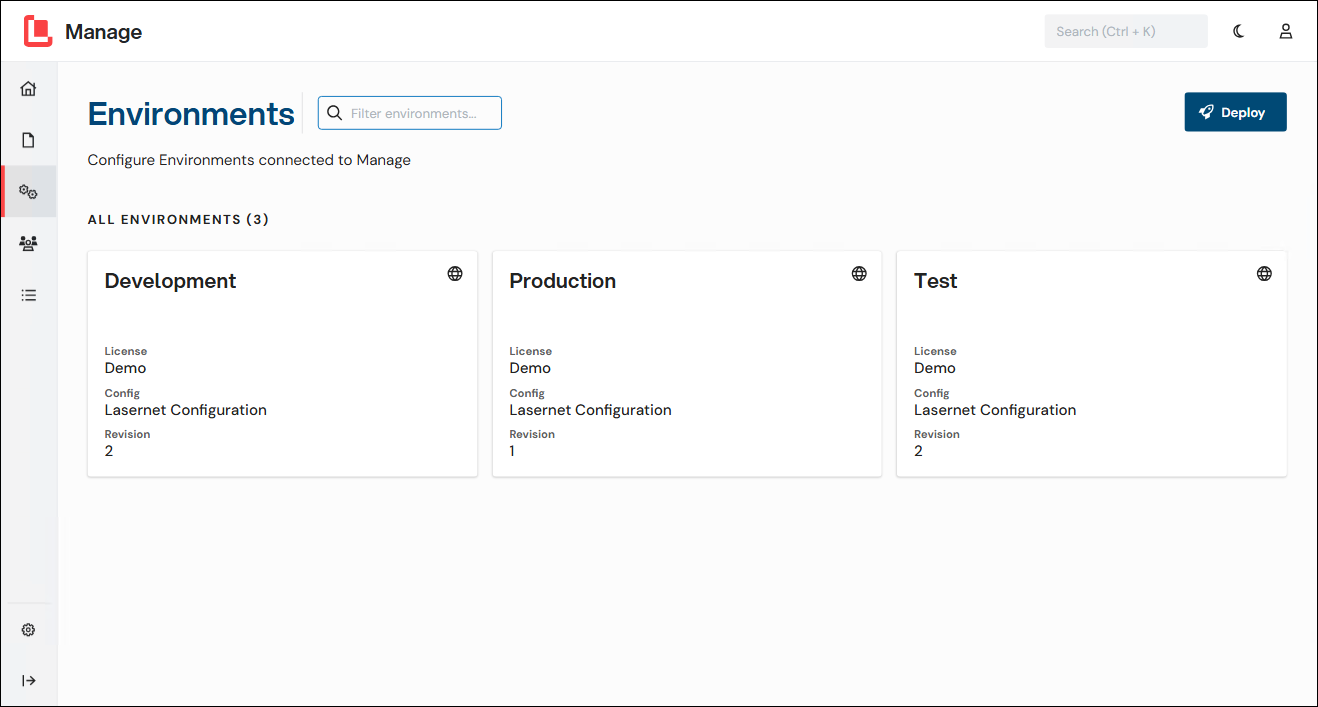 The Environments page is available in Manage.